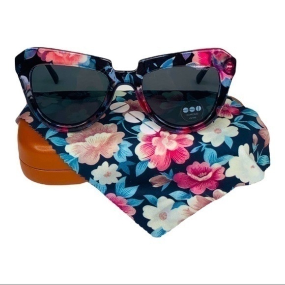 New KOMONO sunglasses cateye Stella Floral black pink - Picture 2 of 11